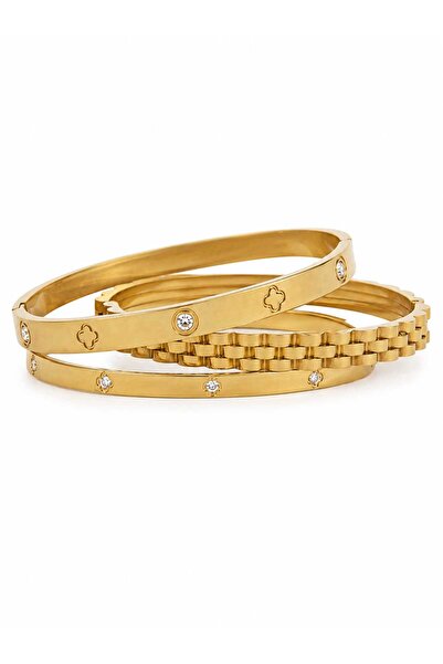 Nevara Luxurious and Stylish Women's Gold Bracelet Set of 3 - Elegant Design,...