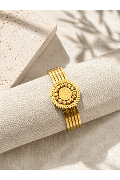 morbella Steel Cuff Women's Bracelet with Sun Motif, Gold Color, Non-Tarnisha...