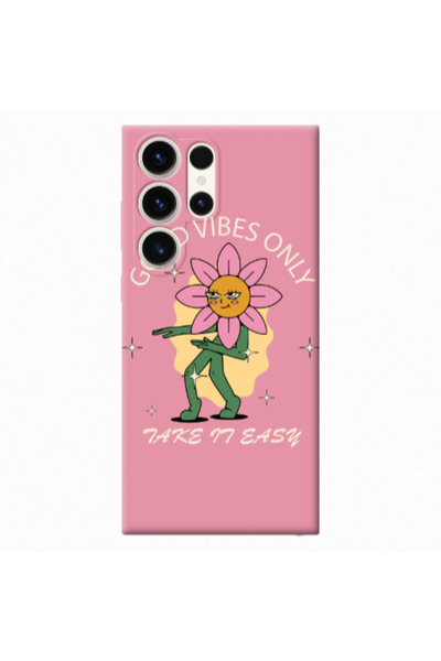 Other Samsung S23 Ultra Good Vibes Only Pink Colored Silicone TPU Θήκη