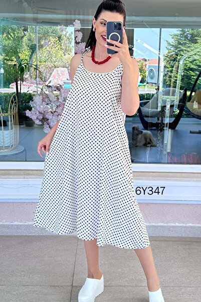 İnce Topuk Strappy Polka Dot Viscose Dress 6Y347