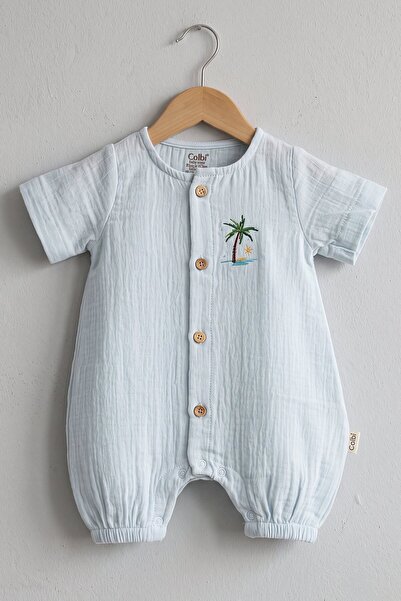 Mini Cotton Erkek Bebek Barbatöz Müslin Kumaş Palmiye Desen Tulum