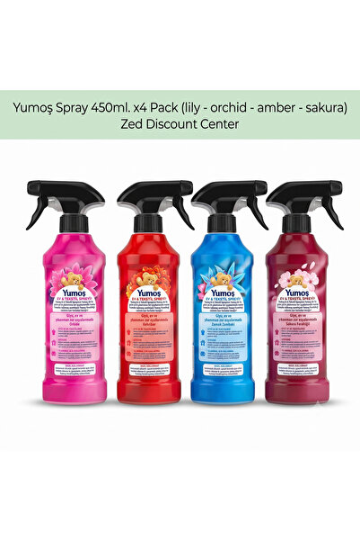 Yumoş Spray 450ml. Pachet de 4 (crin - orhidee - chihlimbar - sakura)