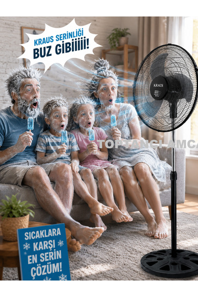 Toptancı Amca SÜPER GÜÇLÜ ETKİLİ VANTİLATÖR SERİNLEME GARANTİLİ 90 WATT AYAKL...