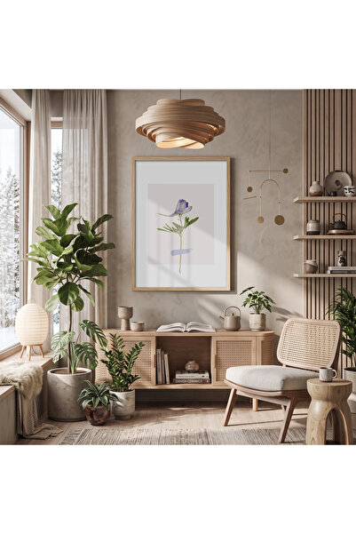 KOLAJTASARIM Tablou botanic mov delicat, înrămat în lemn natural, decor de pe...