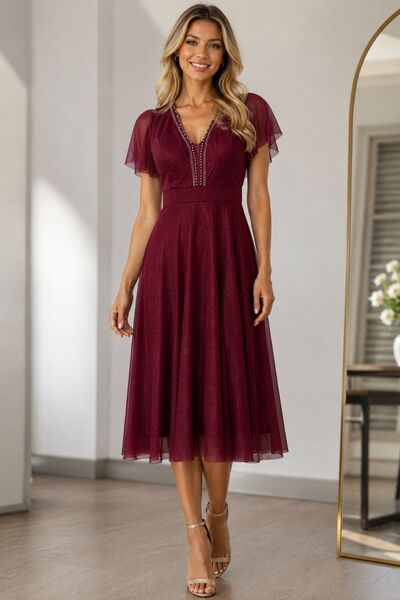HİRAMİR Kadın Yeni Sezon Büyük Beden Simli Midi Boy Abiye Elbise YZ2748