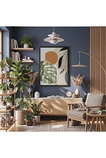 KOLAJTASARIM Green Monstera Abstract Forms Tablo cu ramă din lemn negru Decor...