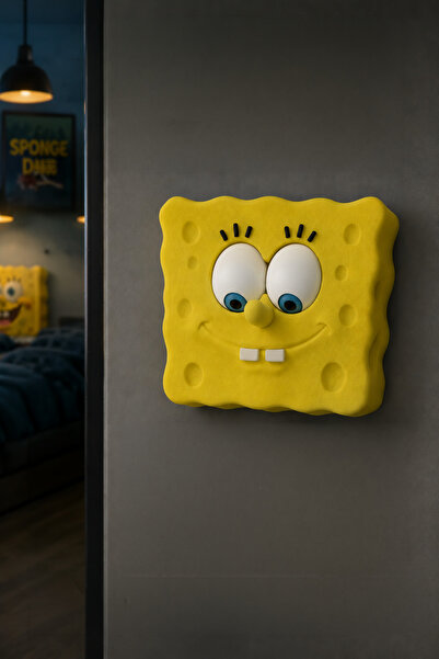 Nivu Sünger Bob Işık Anahtarı Kapağı | Gözleri Hareketli Işık Açma Kapama Aparatı | 3D Baskı Dekoratif Anahtar Kapağı | Çocuk Odası ve Oyun Odası Dekoru