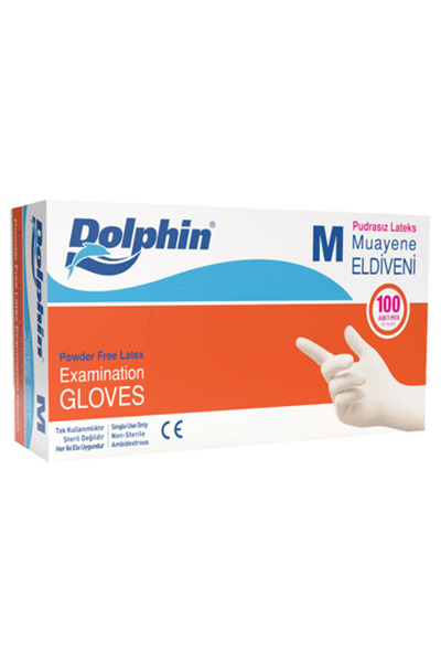 Dolphin Lateks Muayene Eldiveni Pudrasız 100 Adet Beyaz M 8'li Avantaj Paketi