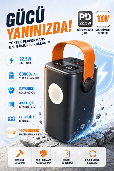 Happy Owl 100W PD 60000mAh Taşınabilir Powerbank Dijital Göstergeli Laptop Te...