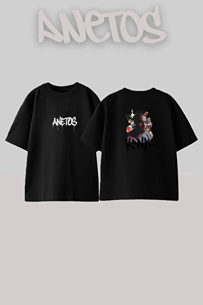 Anetos Kanye West_31 Μαύρο μπλουζάκι με στάμπα σχεδίου Unisex Oversize