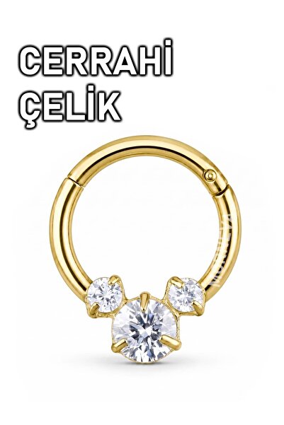 MORNEVA Cerrahi Çelik Miki Taşlı Tam Halka Septum Daith Piercingi (1 Adet)