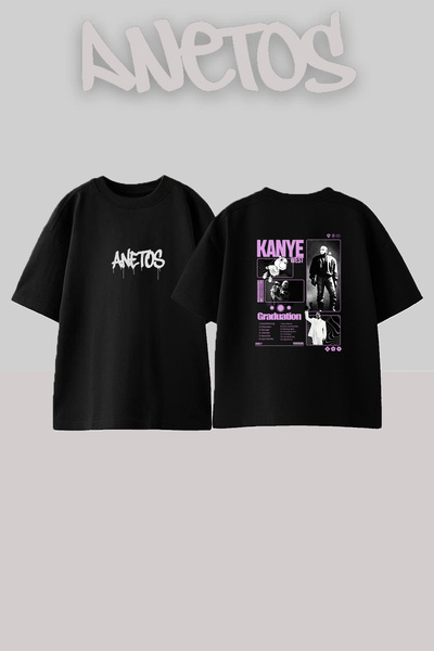 Anetos Kanye West_30 Μαύρο μπλουζάκι με στάμπα σχεδίου Unisex Oversize