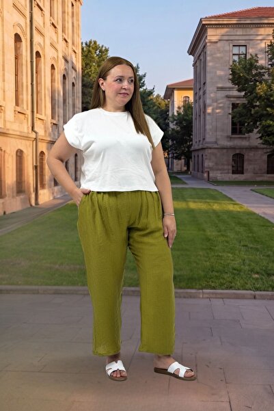 Eslina 69014 Large Size Double Tensel Pants with Elastic Waist and Pockets - ...
