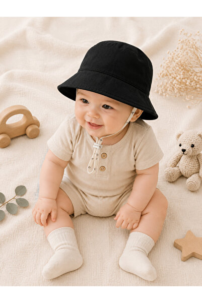 Minimissbaby Black Gabardine Fabric Baby Boy Bucket Hat