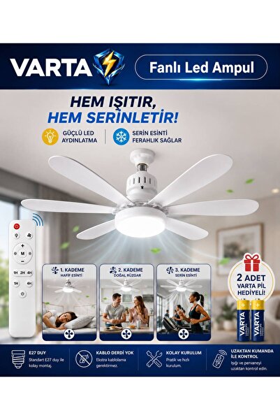 Varta Vantilatör Kumandalı 6 kanatlı Pervane ampul sessiz çalışma 40 watt fan...