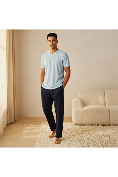 FAV Men Textured Henley Neck Pyjama Set