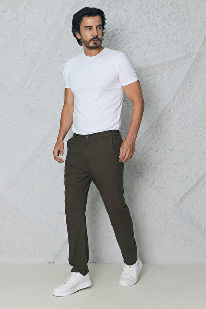 blayn jeans Men's Summer Linen Trousers with Fileto Pockets Khaki