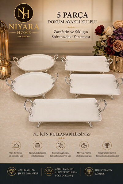 Niyara home Porcelain 5-Piece Cast with Stand and Handle Ni̇yara Reflection o...