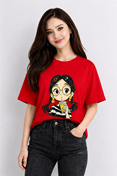VODEXA Unisex Oversize T-Shirt Cute Girl Printed 100% Cotton T-Shirt Comforta...