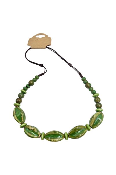 PRAVALIA CU SURPRIZE Colier cu mărgele ceramice, verde, reglabil