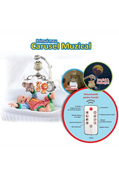 Z Store Mobil muzical pentru bebeluși cu animale și proiector