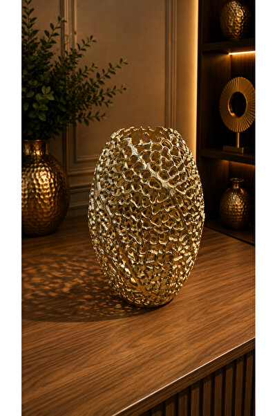 45 Cm Pirinç Vazo Gold Eskitme