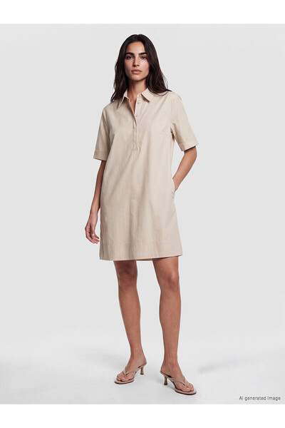 LC Waikiki Trendlucky Shirt Collar 100% Cotton Mini Dress with Difference