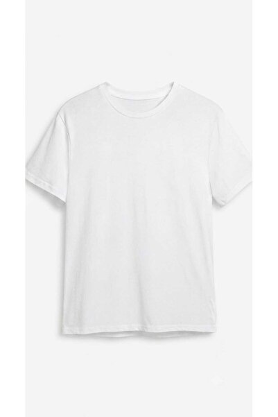 Mabel Unisex Regular Bisiklet Yaka %100 Pamuk Beyaz Basic T-shirt