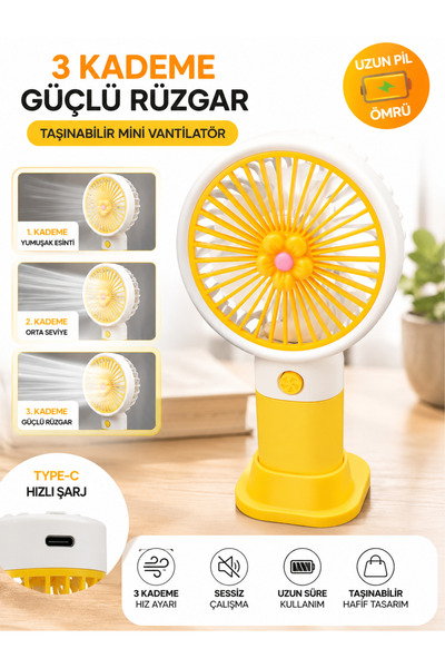Genel Markalar 3 Kademeli Type-C Şarjlı El Vantilatörü Mini Turbo Fan Taşınab...