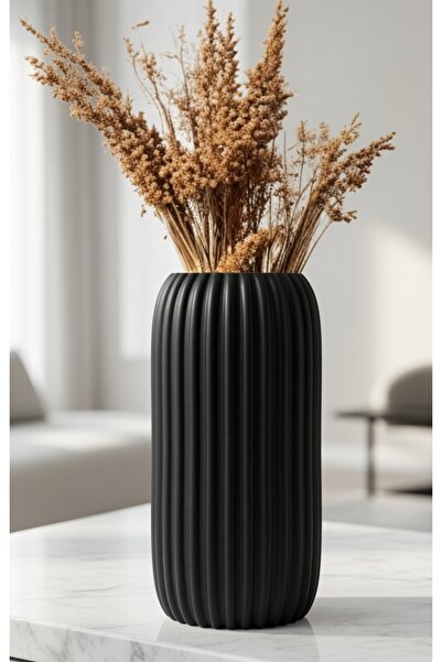 Furyon TECH Modern Dikey Çizgili Silindirik Dekoratif Vazo 17.5 cm