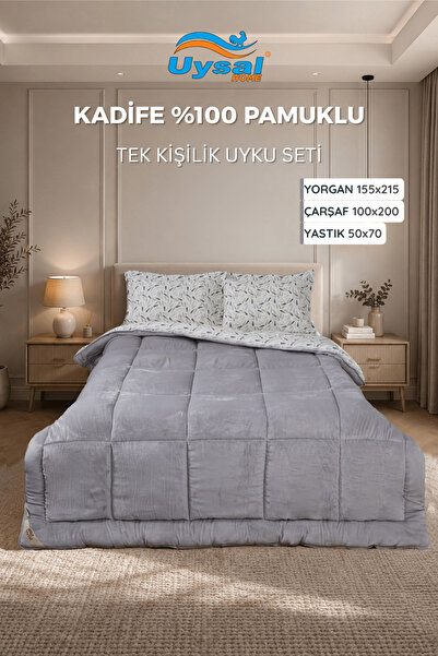 UYSAL KADİFE UYKU SETİ %100 PAMUKLU GRİ TEK