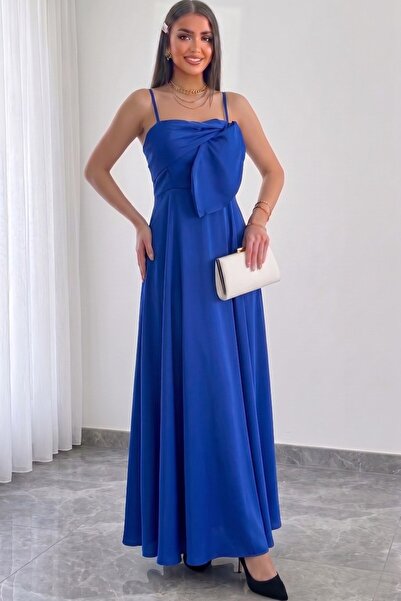 Aysan Moda Thin Straps Leaf Detail Evening Dress Graduation Dress