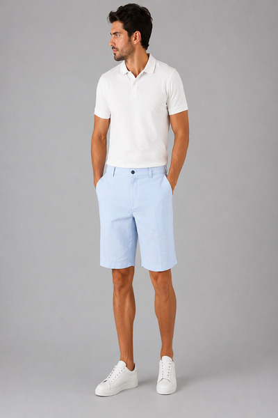 Bisse Blue Linen Viscose Pocket Bermuda Shorts