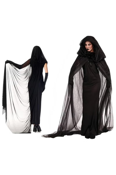 TAPIT Halloween Women's Black Hooded Cape - Cosplay Costume for Witch Dress &...