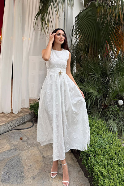 Sindimoda Deniz Poplin Kumaş Kolsuz Midi Elbise 8456