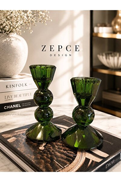 zepce design Dekoratif Cam 2'li Ters Elmas Şamdan&Mumluk
