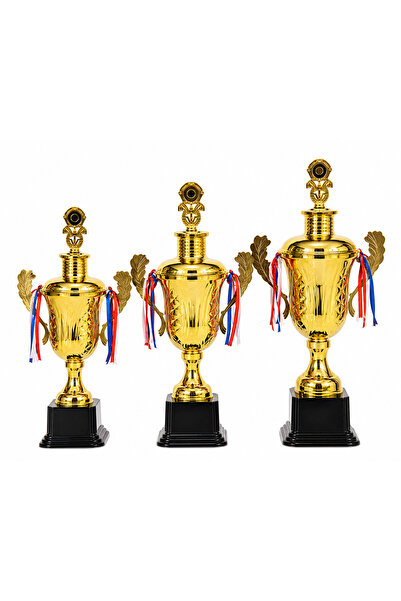 Generic 3-Piece Gold Trophy Cup Set with Decorative Lid and Handles – 76 cm, ...