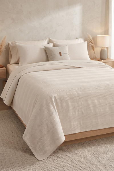 Nart Home 100% Cotton Border-Edged Double Pique Ecru 200X230