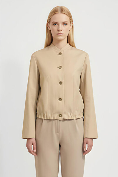 Perspective Beige Mandarin Collar Jacket