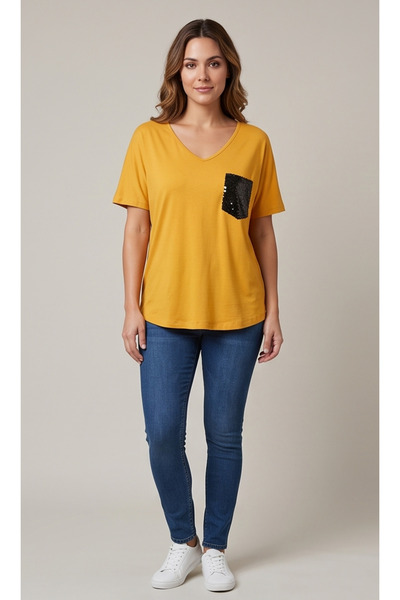 gökçesu Women's Detailed Short Sleeve Stylish Casual T-Shirt