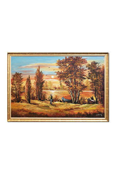 artnova Κορνιζαρισμένος πίνακας για σαλόνι, ηλιοβασίλεμα με ψαράδες, ζωγραφισ...