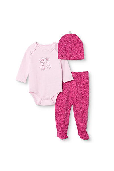ebebek Hello Baby HelloBaby Kız Bebek Body-Alt-Şapka Hayvan Baskılı Çıtçıtlı ...