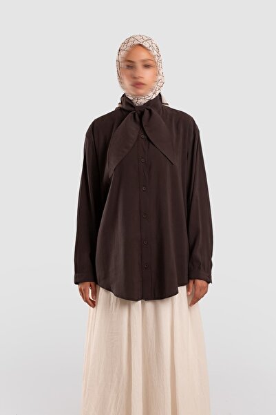 Emare Scarf Collar Modal Shirt Brown
