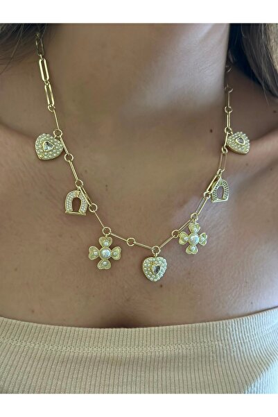 BYYEŞO Pearl Detailed Charm Steel Necklace