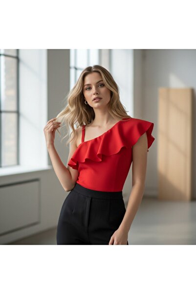OEM Top elegant de damă cu volan asimetric pe un umăr, bretele subțiri, A-18