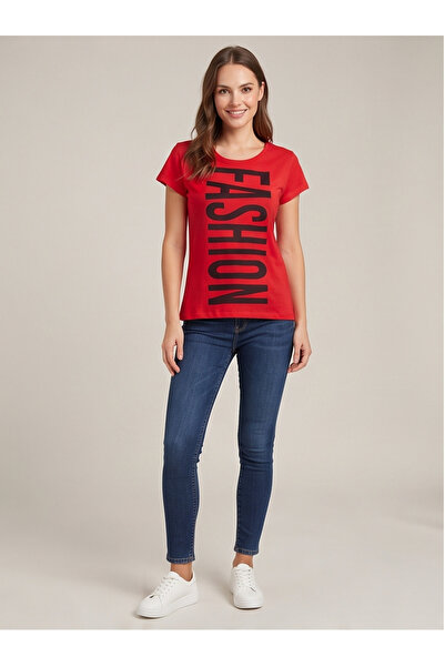 gökçesu Women's T-Shirt - Red Color High Cotton Content Soft Texture