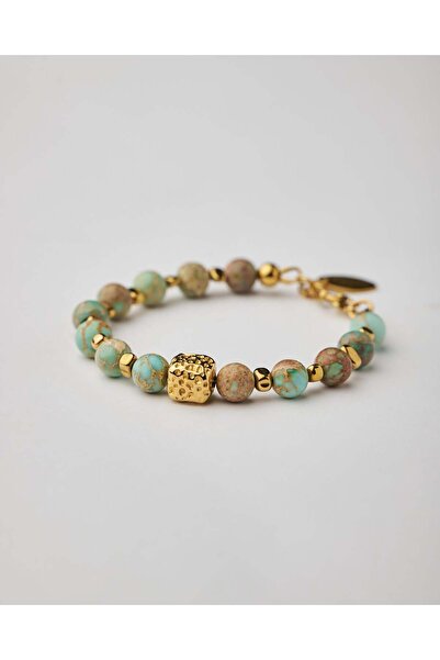 THE GEM STORIES JEWELRY Χρυσό Βραχιόλι με Κύβο Τυρκουάζ
