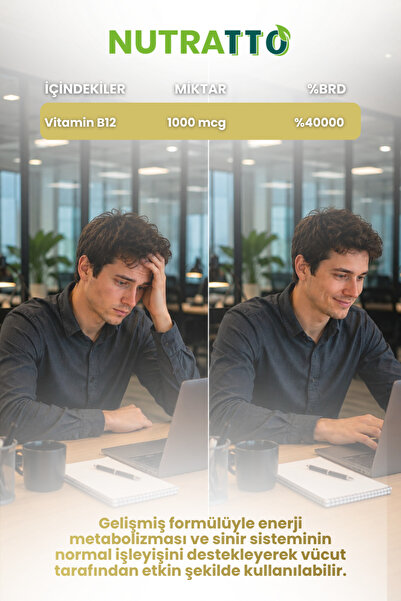 nutratto Vitamin B12 Tableti Metilkobalamin 1000 mcg 60 Tablet Takviye Edici Gıda
