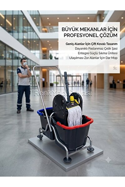 RENK YAPI RÜYASI ÇELİK GÖVDE ENDÜSTRİYEL ÇİFT KOVALI TEKERLEKLİ KAT ARABASI +...