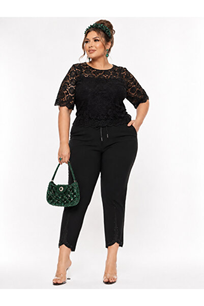 ZANESSİ FASHION High Waist Elastic Waistband Stone Embellished Slim Fit Women...
